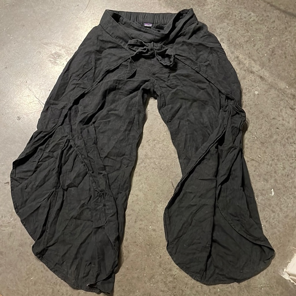 Linen blend tie front open side leg loose pants